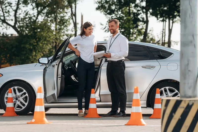 Eğitmen ve adayın araç başında ders değerlendirmesi