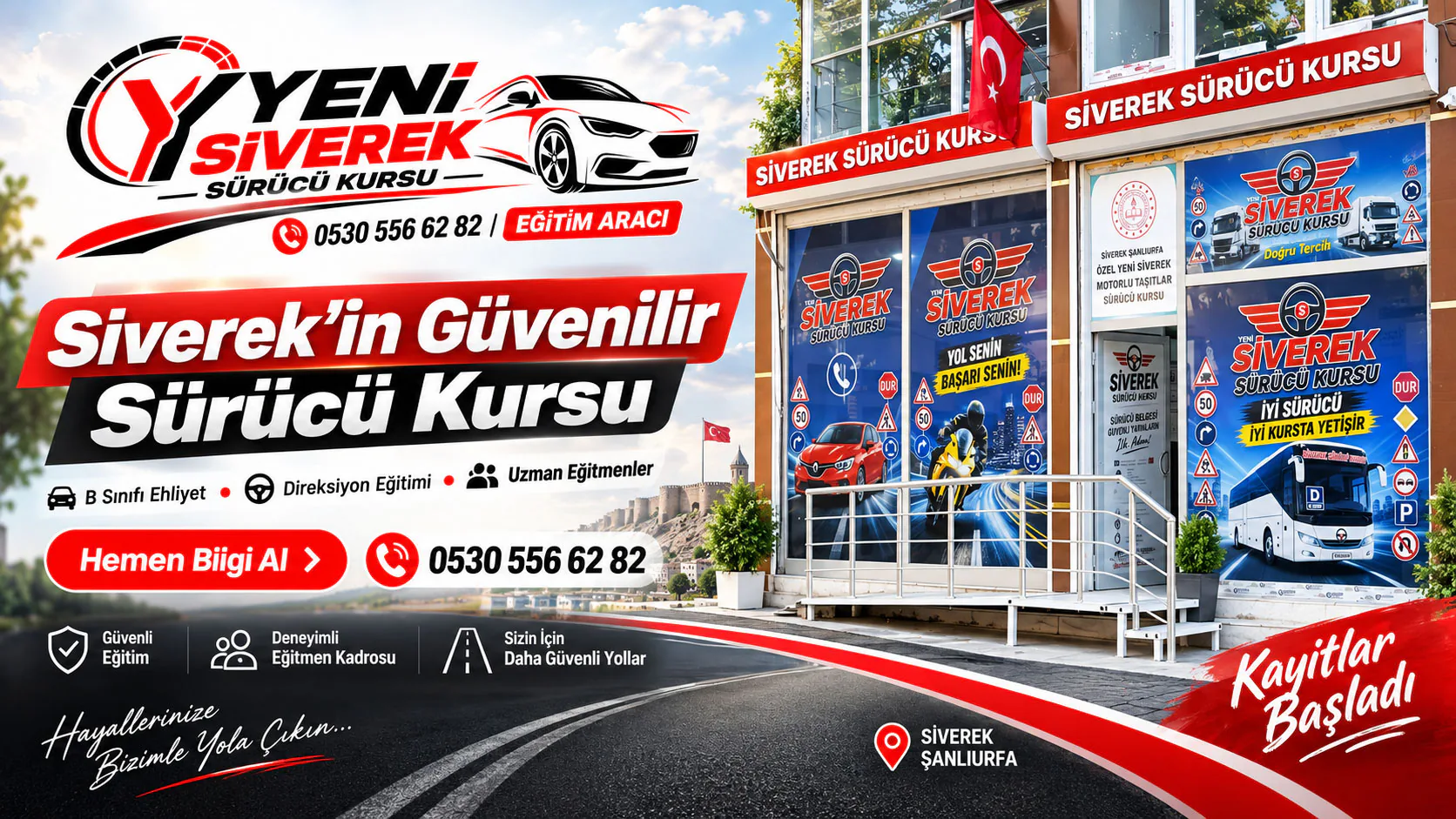 Siverek’in güvenilir sürücü kursu: B sınıfı ehliyet, direksiyon eğitimi ve uzman eğitmenler. Kurs binası ve kayıt bilgisi: 0530 556 62 82.